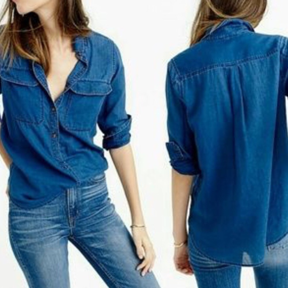 J.CREW Chambray Indigo Gauze Popover Shirt Top